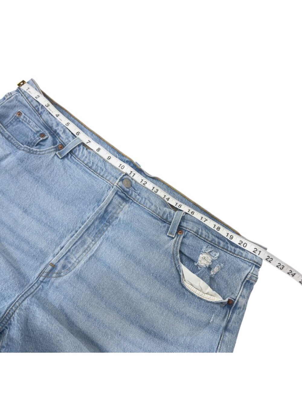 Levis 501 Womens Distressed Light Wash Hi-Rise Denim Shorts Size 22W Button Fly - Picture 6 of 16